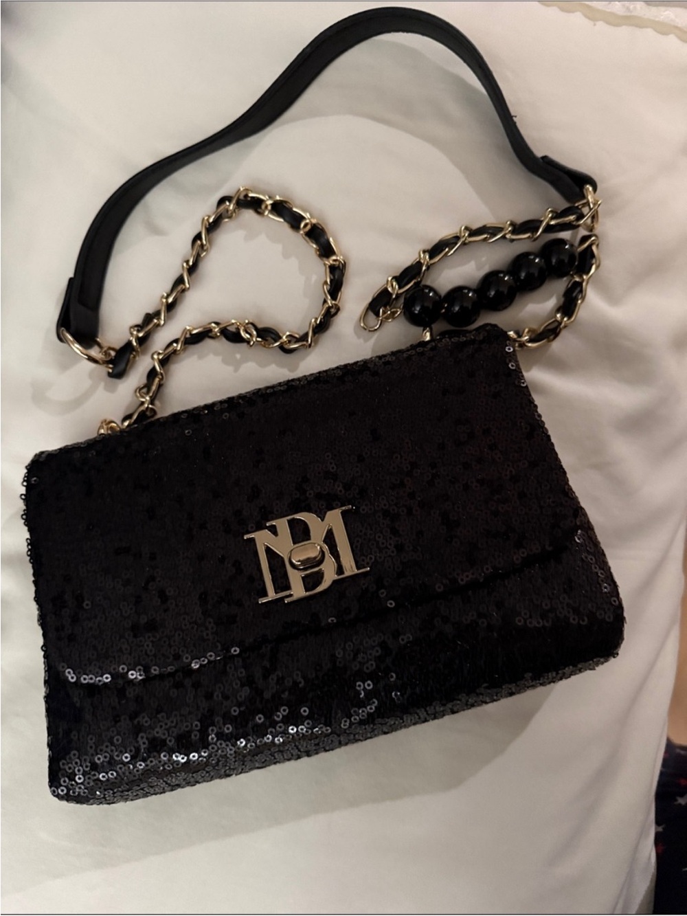 Badgley‎ Mischka black Sequin Pearl Crossbody/ShoulderBag
